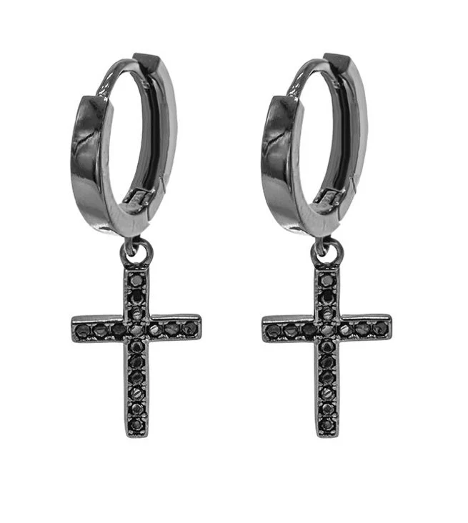 CRYSTAL CROSS HUGGIE HOOP earrings - Image 3